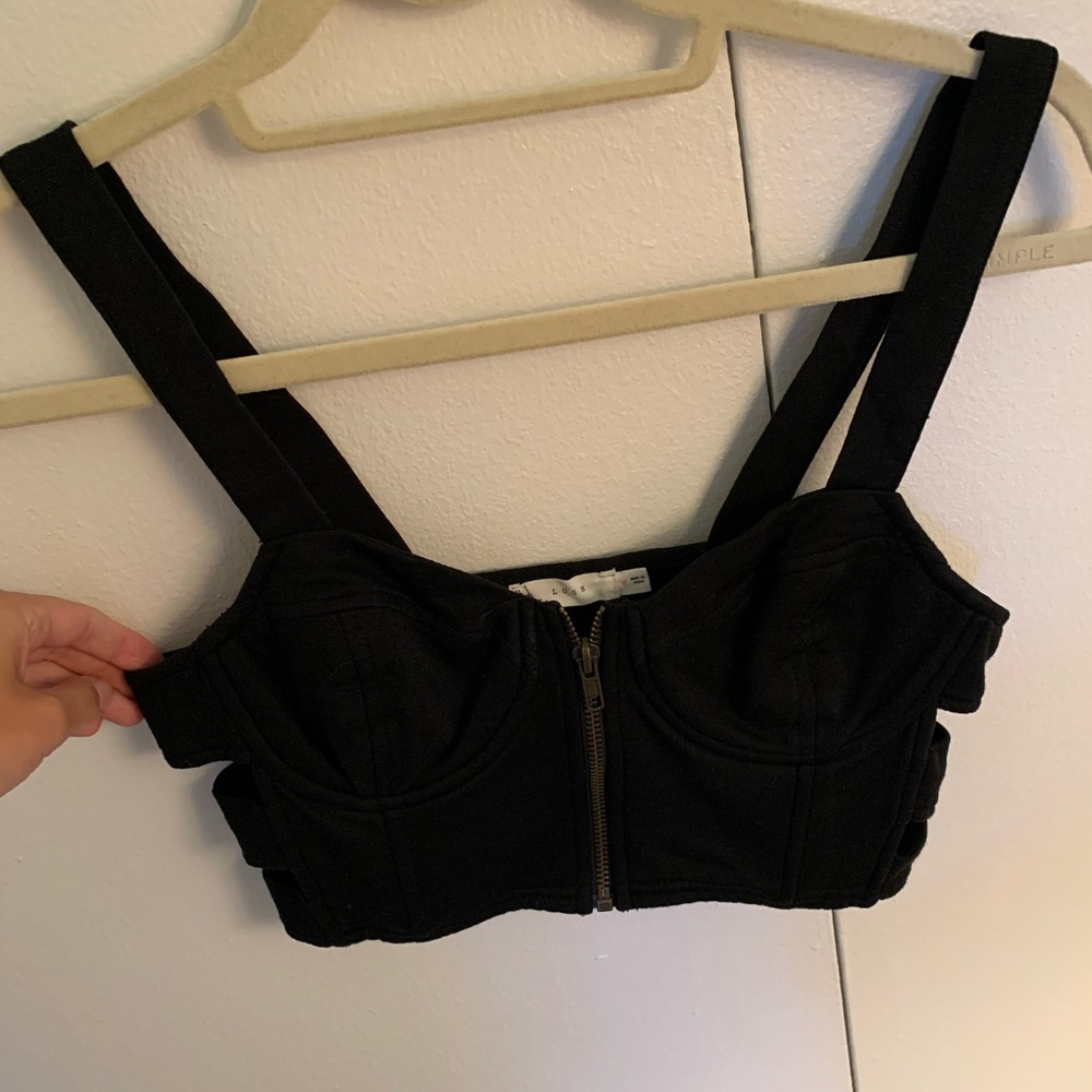 lush black corset top (zip front and open sides)
